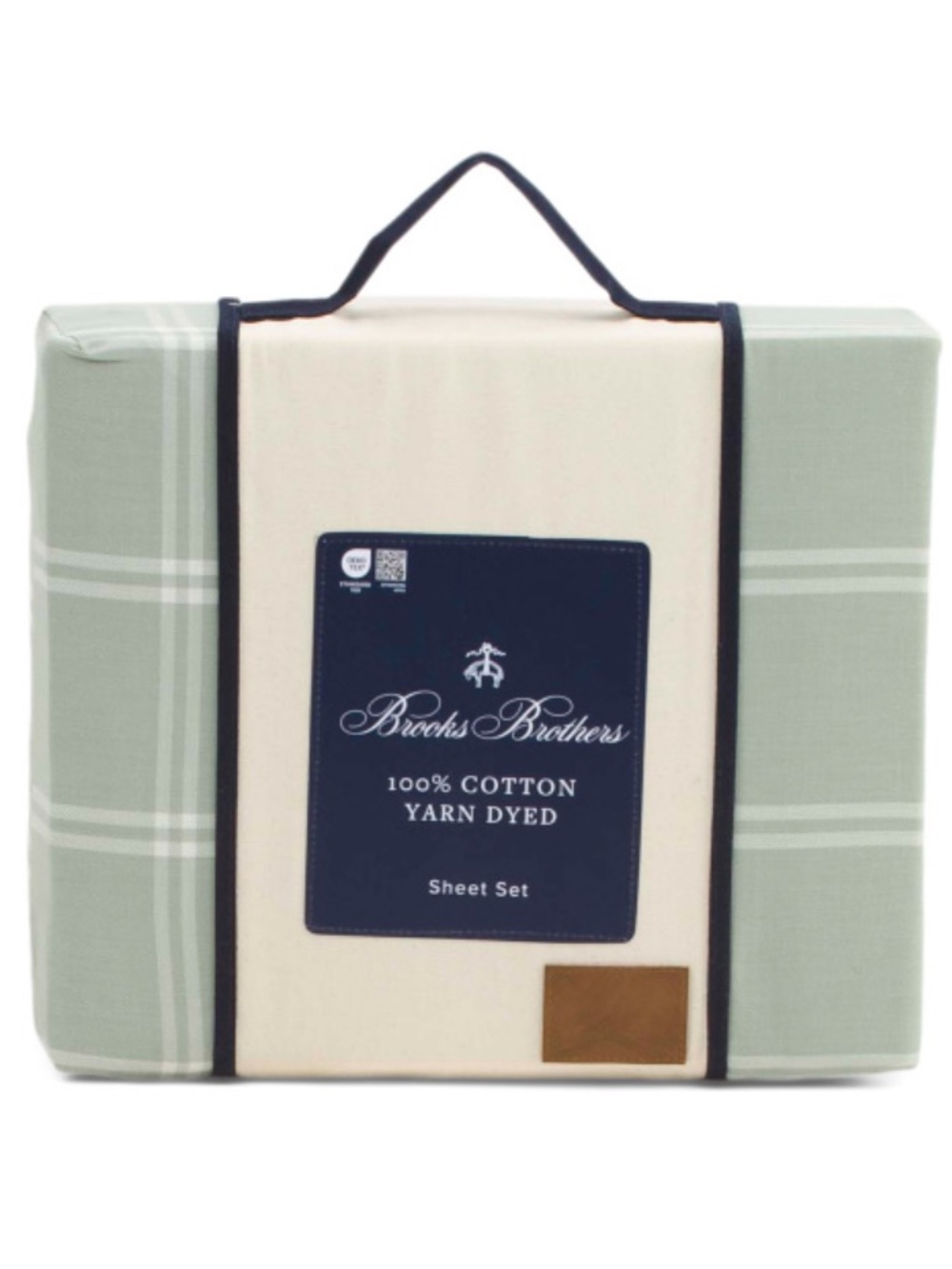 Brooks Brothers Sage and Cream Plaid Cotton Sheet Set